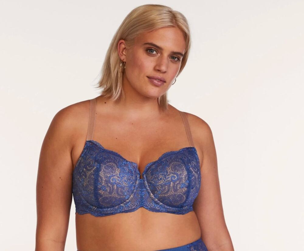 Thirdlove 24/7 Lace Balconette Bra Size 42E Lacey Royal Blue Beige Lingerie